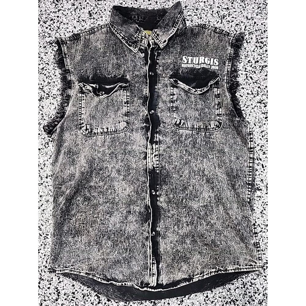 Mens Acid Washed 2020 Sturgis Rally Sleeveless Cutoff Biker Shirt Size Medium